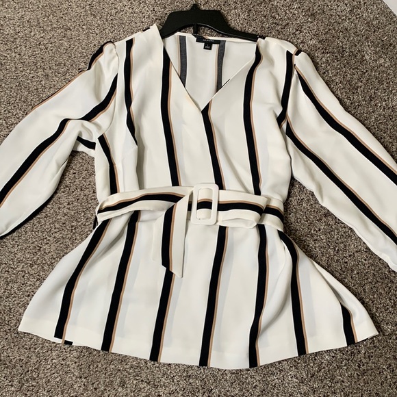 Alfani belted strips blouse size L new - Picture 3 of 10